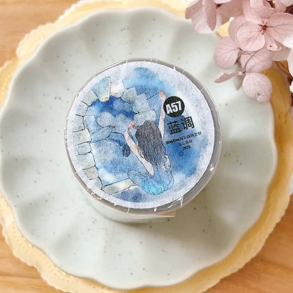 Blue A57 PET Tape by DingDing — roll of blue 'break-through-wall' PET deco tape, for journaling