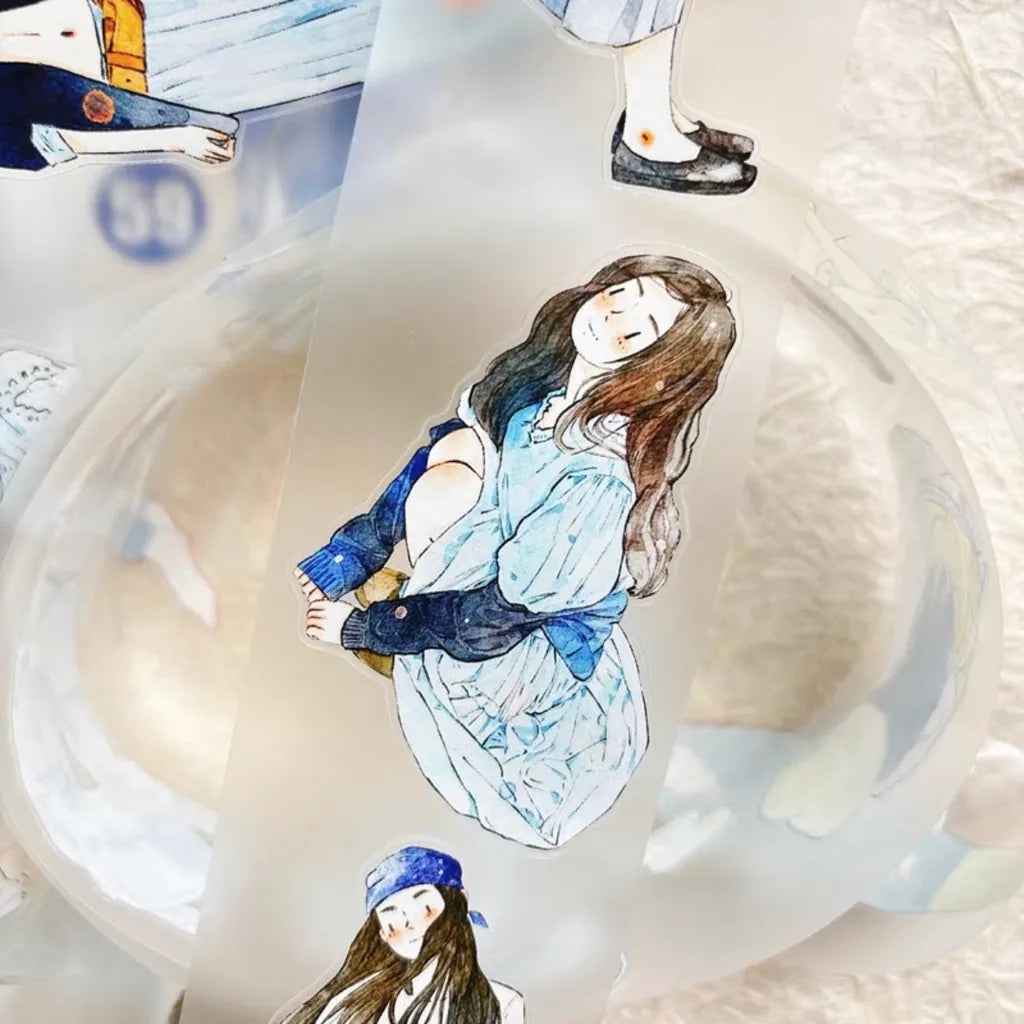 One-Piece Blue Cut 59 PET Tape by DingDing — woman in a blue dress PET tape design, for journaling