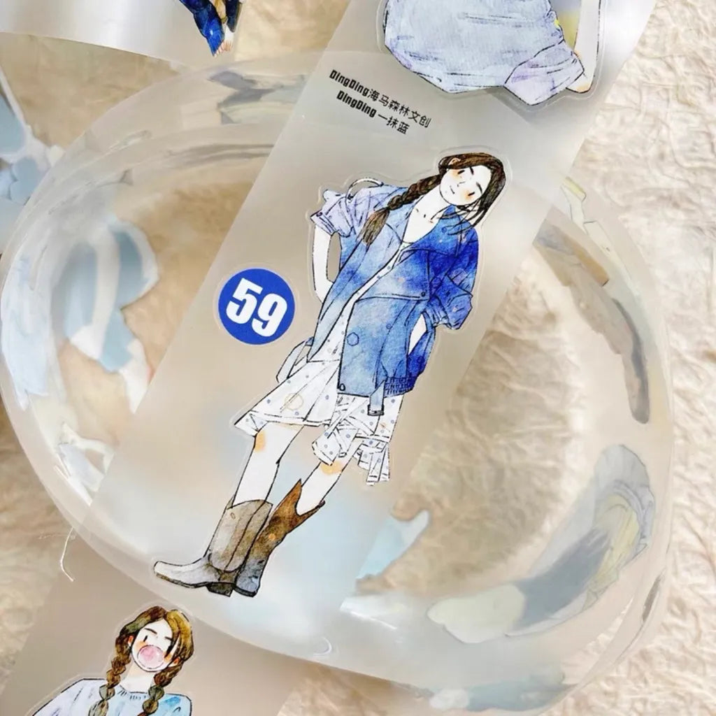 One-Piece Blue Cut 59 PET Tape by DingDing — packaged clear PET deco tape roll, for journaling & deco