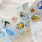 Blue A57 PET Tape by DingDing — blue-coat figure and food-motif PET tape design, for journaling