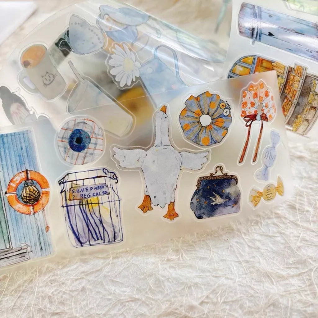 Blue A57 PET Tape by DingDing — assorted illustrated PET tape designs, for journaling