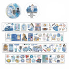 Blue A57 PET Tape by DingDing — four PET deco tape rolls and sticker designs, for journaling