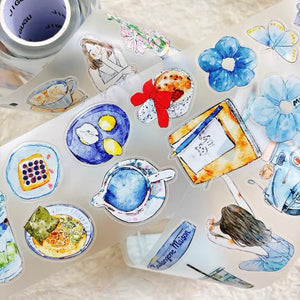 Blue A57 PET Tape by DingDing — colourful illustrated PET tape design sheet, for journaling