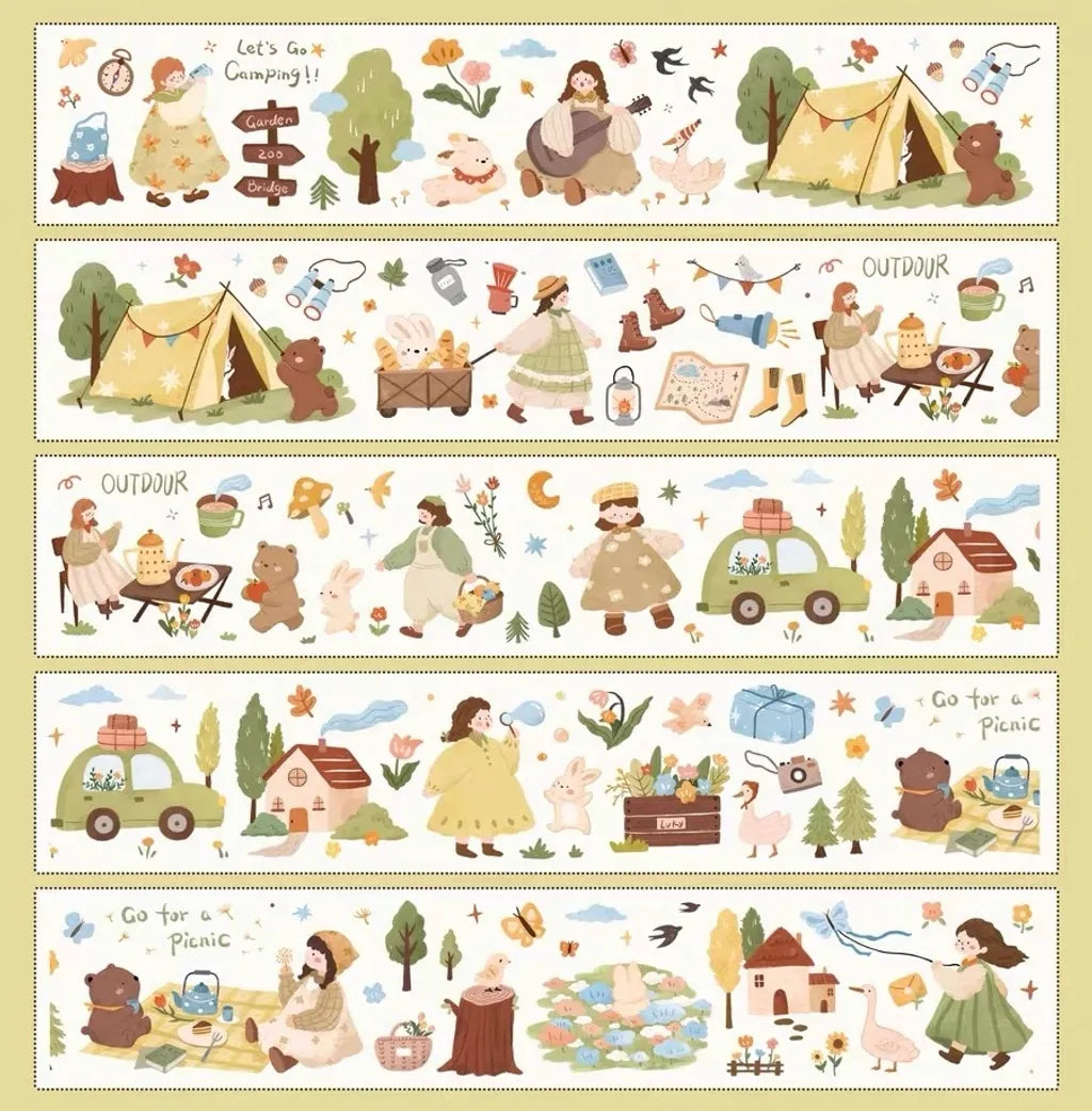 Goes On A Picnic PET Tape by Yier — camping and picnic scene strips of the PET tape, for journaling