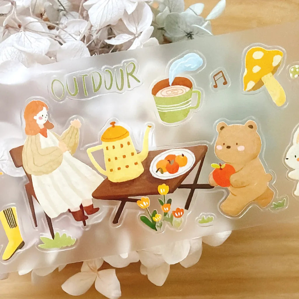 Goes On A Picnic PET Tape by Yier — 'Outdoor' teapot-and-bear PET tape design, for journaling