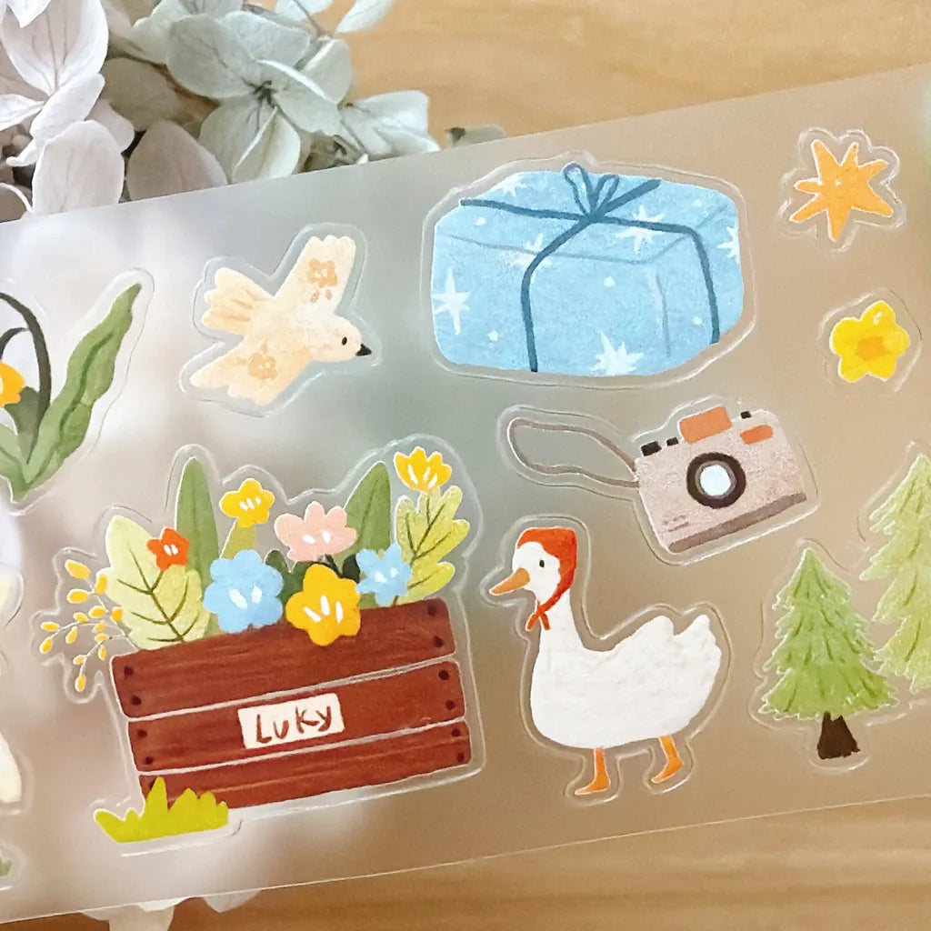 Goes On A Picnic PET Tape by Yier — gift box, duck and 'Lucky' crate PET tape design, for journaling