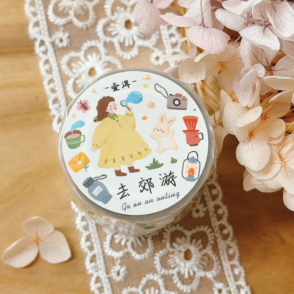 Goes On A Picnic PET Tape by Yier — roll of picnic-scene PET deco tape, for journaling