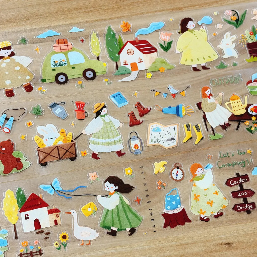 Goes On A Picnic PET Tape by Yier — vintage camping-gear PET tape design sheet, for journaling