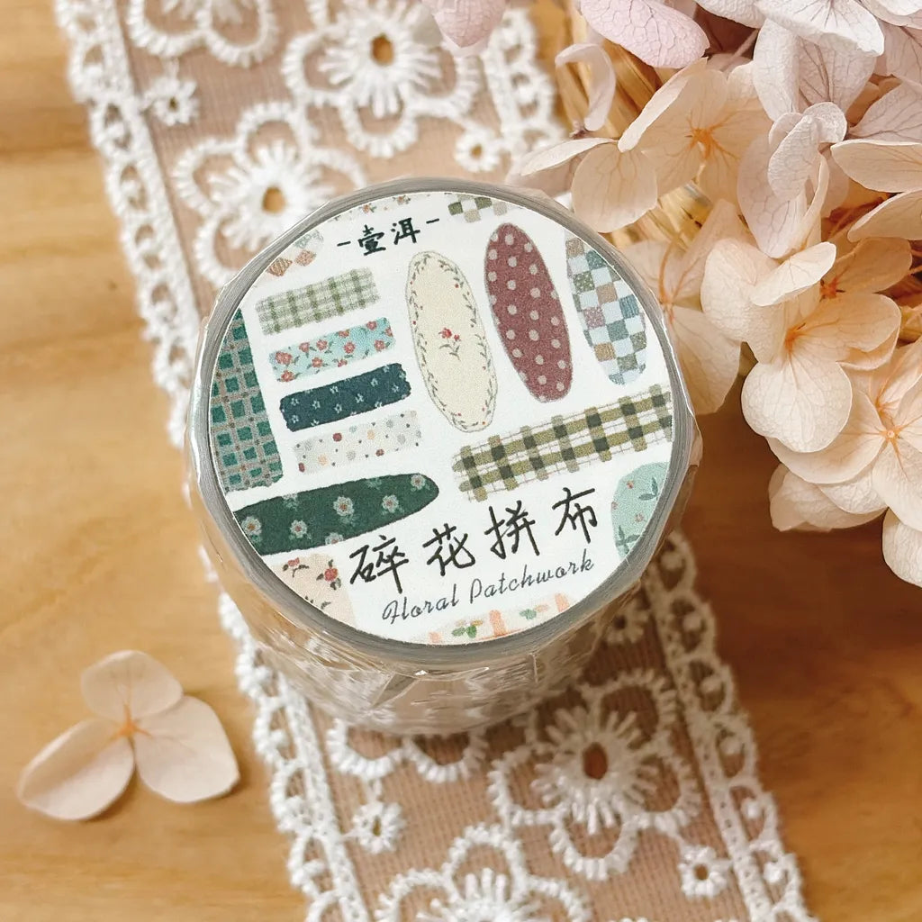 Floral Patchwork Cut PET Tape by Yier — roll of floral-patchwork PET deco tape, for journaling