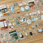 Bakery's Daily Cutting PET Tape by Yier — vintage bakery scenes on clear pre-cut PET deco tape, for journaling
