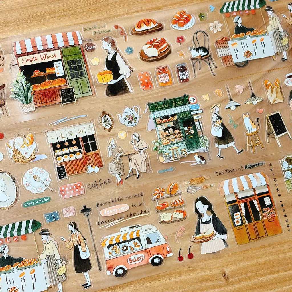 Bakery's Daily Cutting PET Tape by Yier — full bakery-and-cafe PET tape design collage, for journaling