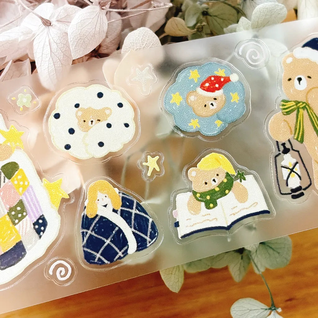 Embrace Goodnight PET Tape by Yier — bedtime teddy-bear designs on clear PET deco tape, for journaling