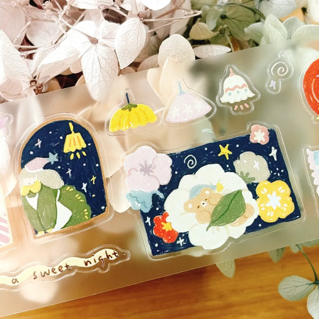 Embrace Goodnight PET Tape by Yier — night-sky teddy-bear-on-a-cloud PET tape design, for journaling