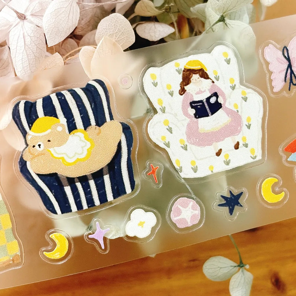 Embrace Goodnight PET Tape by Yier — sleeping duckling and reading-girl PET tape motifs, for journaling