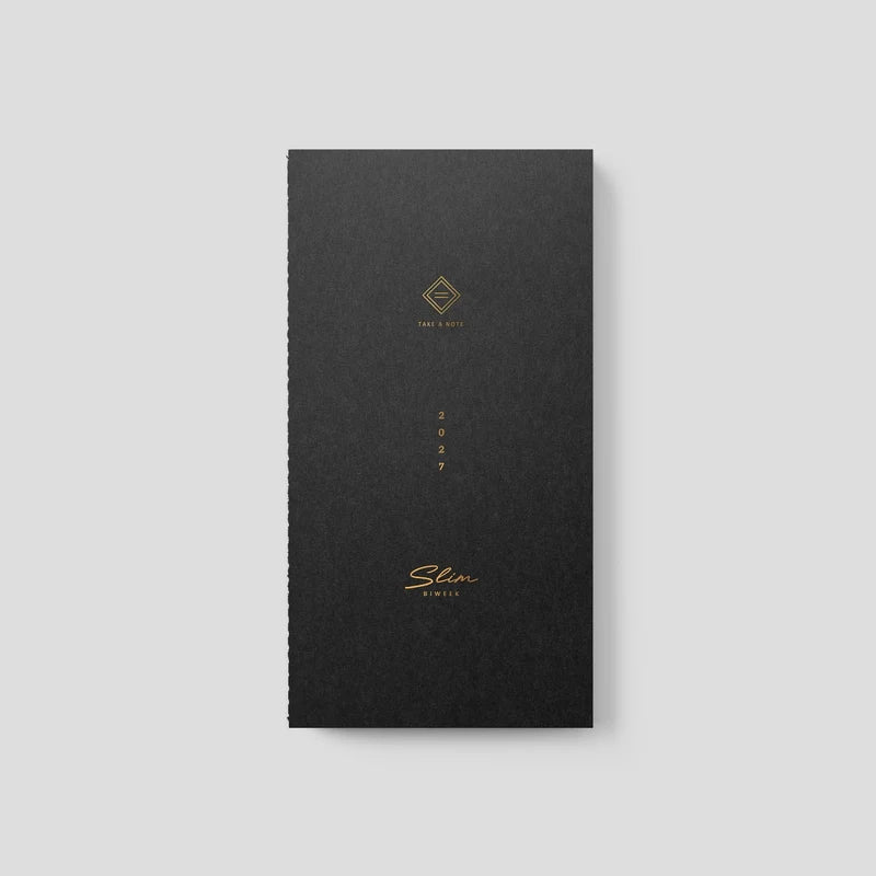 2027 Slim Biweek Planner by Take a Note — slim black cover with gold-foil detail, for journaling & planning