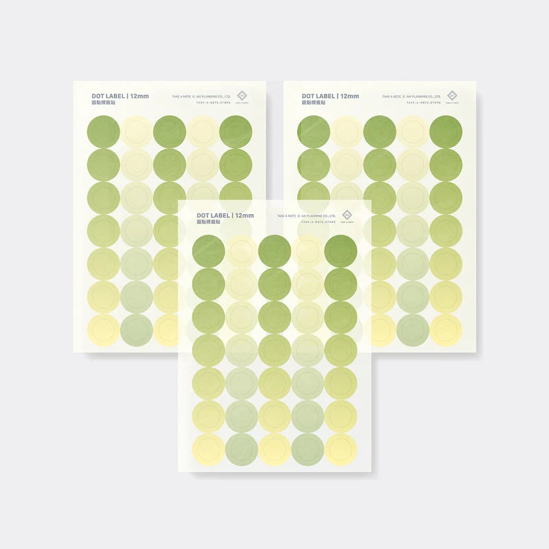 Washi Dot Label 12mm by Take a Note — three sheets of green and yellow washi dot labels, for journaling & deco