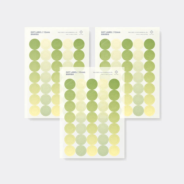 Washi Dot Label 12mm by Take a Note — three sheets of green and yellow washi dot labels, for journaling & deco