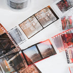 Collection of black and white slides on a white surface