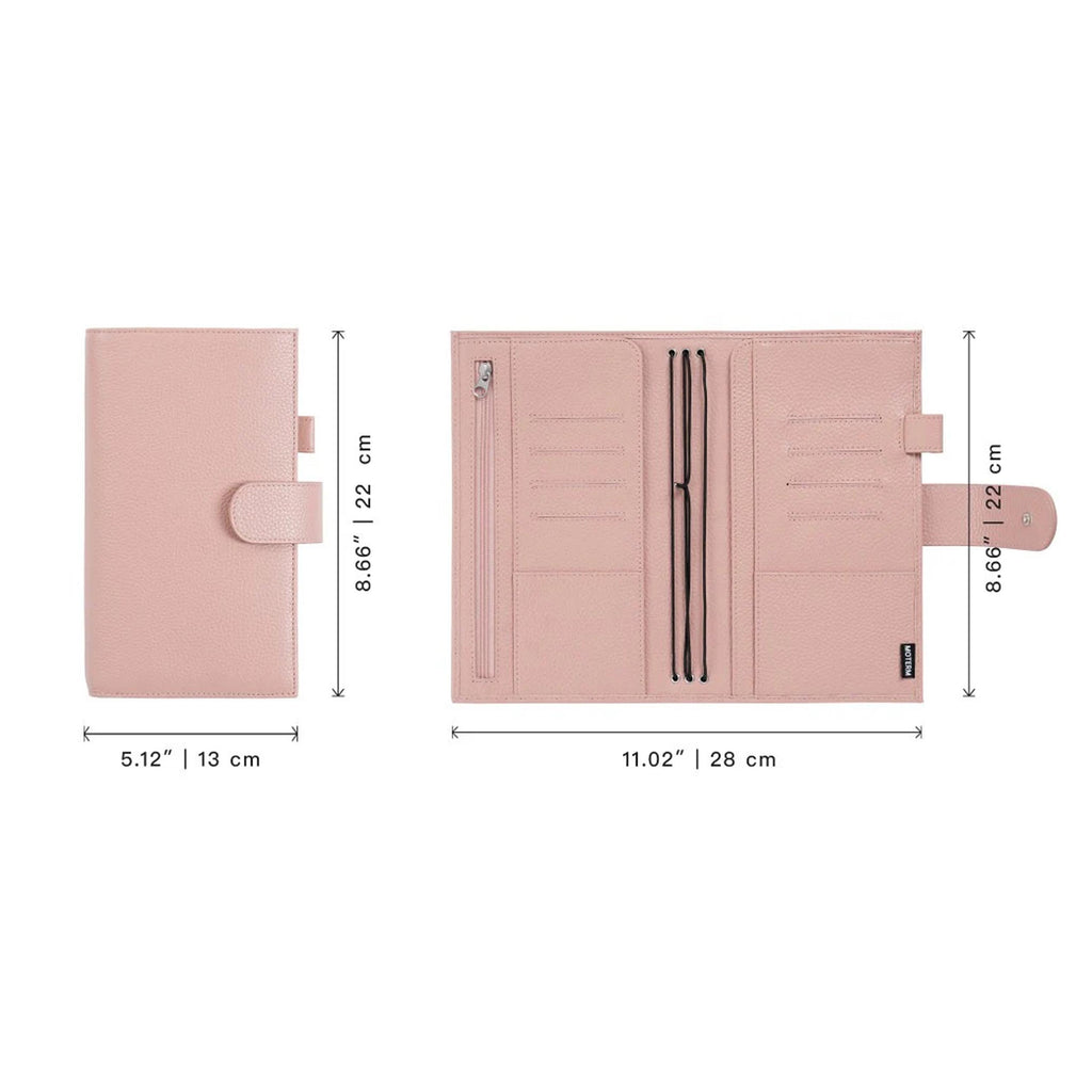 Companion Traveler Notebook Cover Standard by Moterm — size reference diagram, closed and open, for journaling