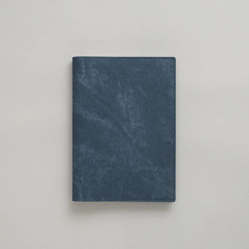 Washed Blue Planner PU Cover by Take a Note — dark blue washed-texture vegan PU cover, front view, for journaling