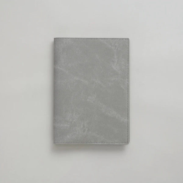 Slate Gray Planner PU Cover by Take a Note — slate-grey washed-texture vegan PU cover, flat view, for journaling