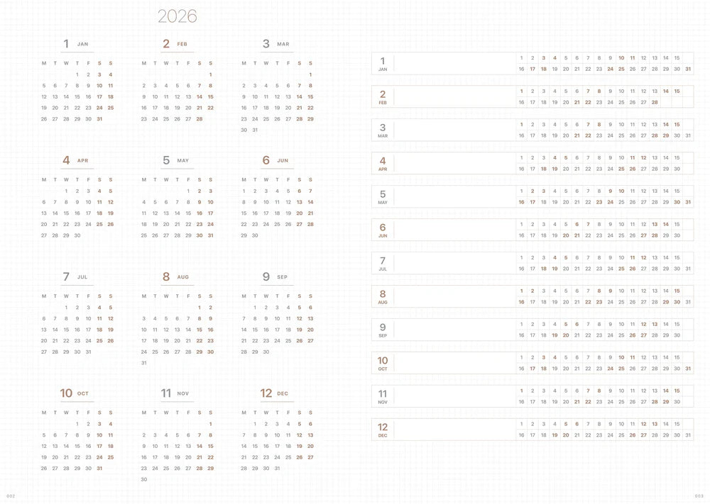 Calendar for 2026 with days of the week labeled