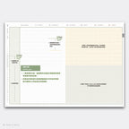 Product packaging for a planner with text and design elements on a white background
