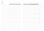 Calendar grid layout with two columns and five rows on a white background