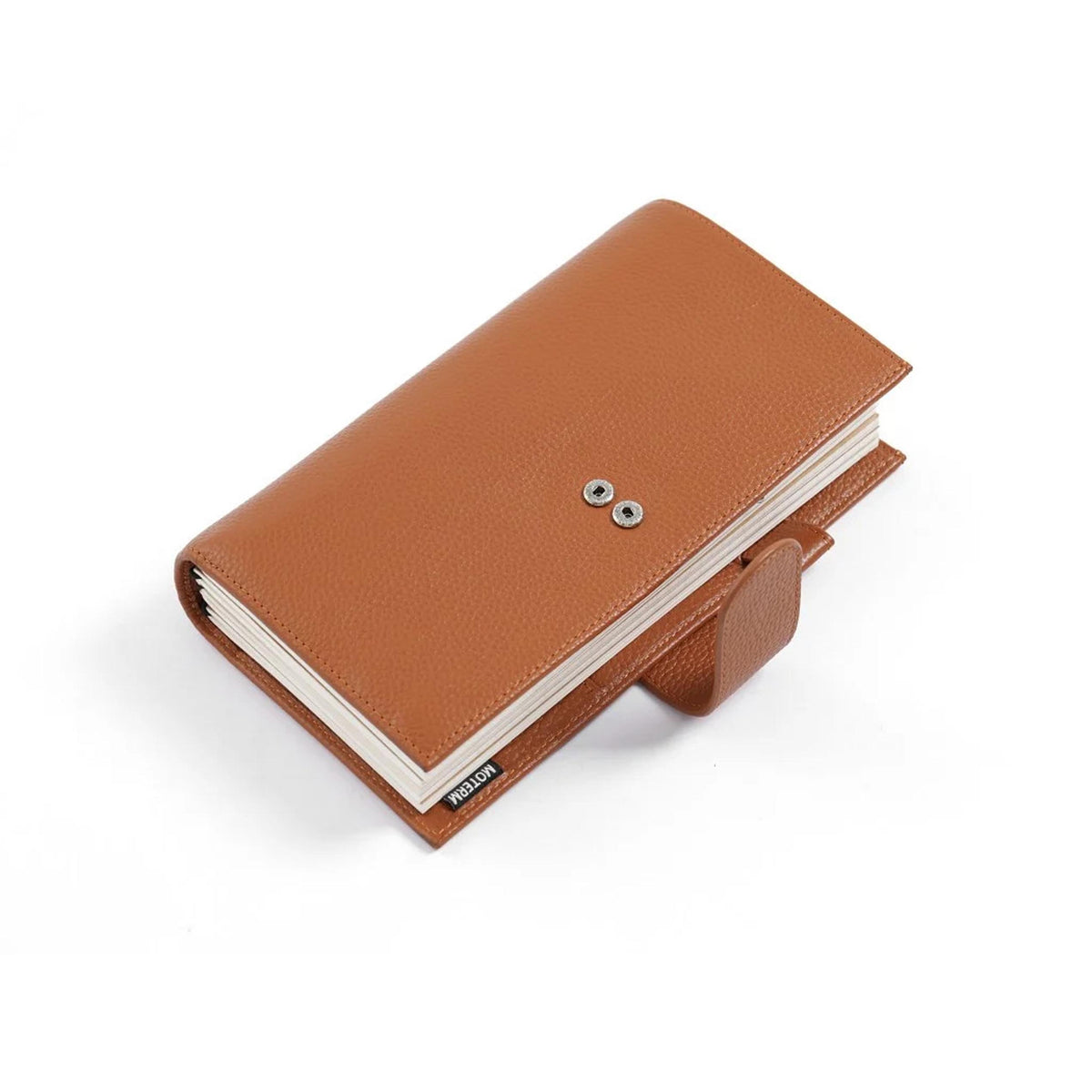 Companion Traveler Notebook Cover Standard by Moterm — tan pebbled-leather cover open with pen loop, for journaling