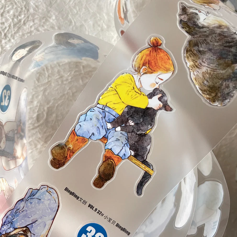 My Pet Baby 32 PET Tape sticker of a person with a dog shown on a transparent background