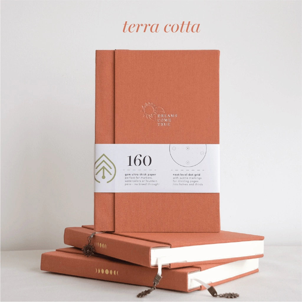 Linen Cover Notebook 'Dreams Come True' | Terra Cotta