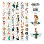 Set of illustrated stickers with various designs on a white background
