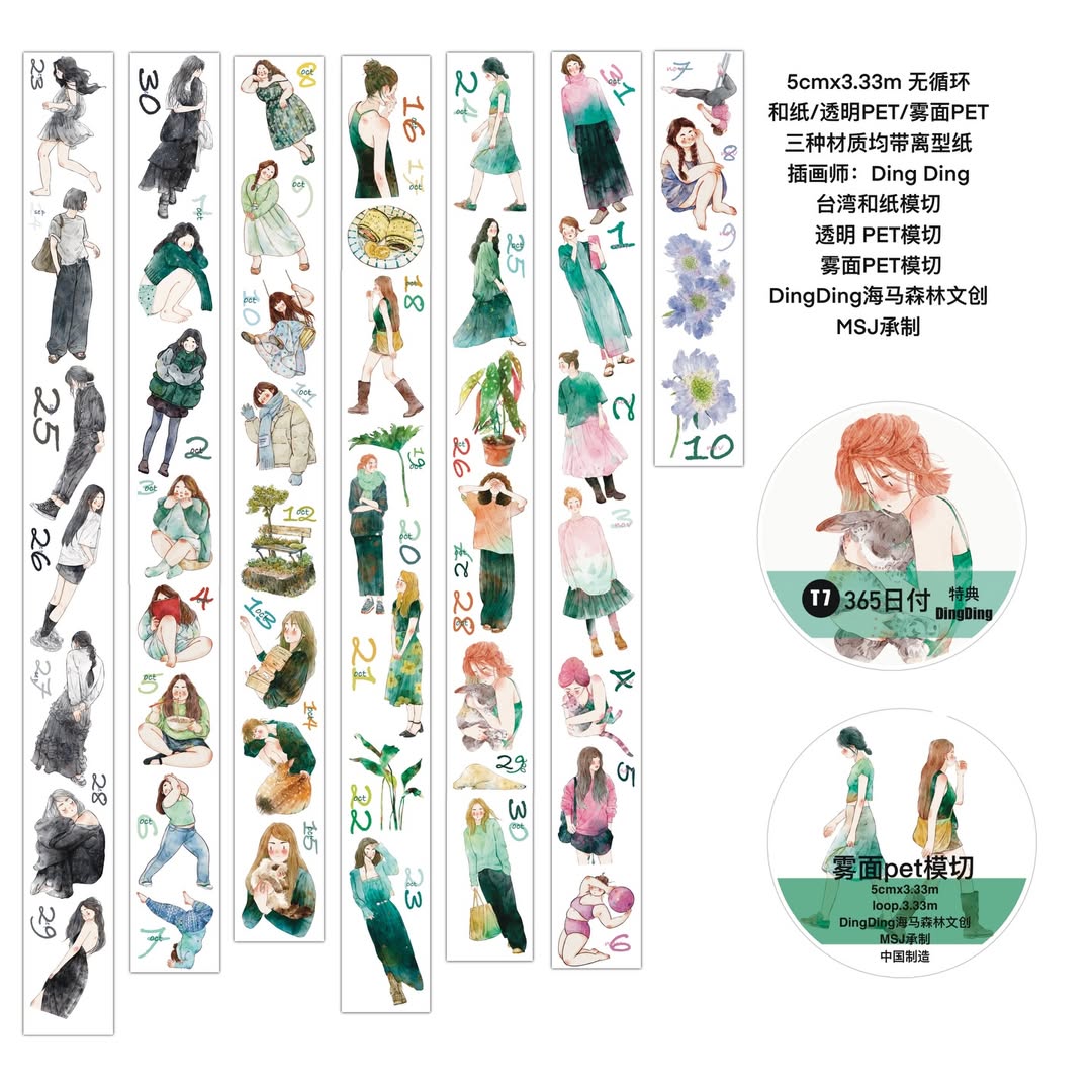 Set of illustrated stickers with various characters and scenes on a white background