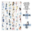 Set of illustrated stickers with people and objects on a white background