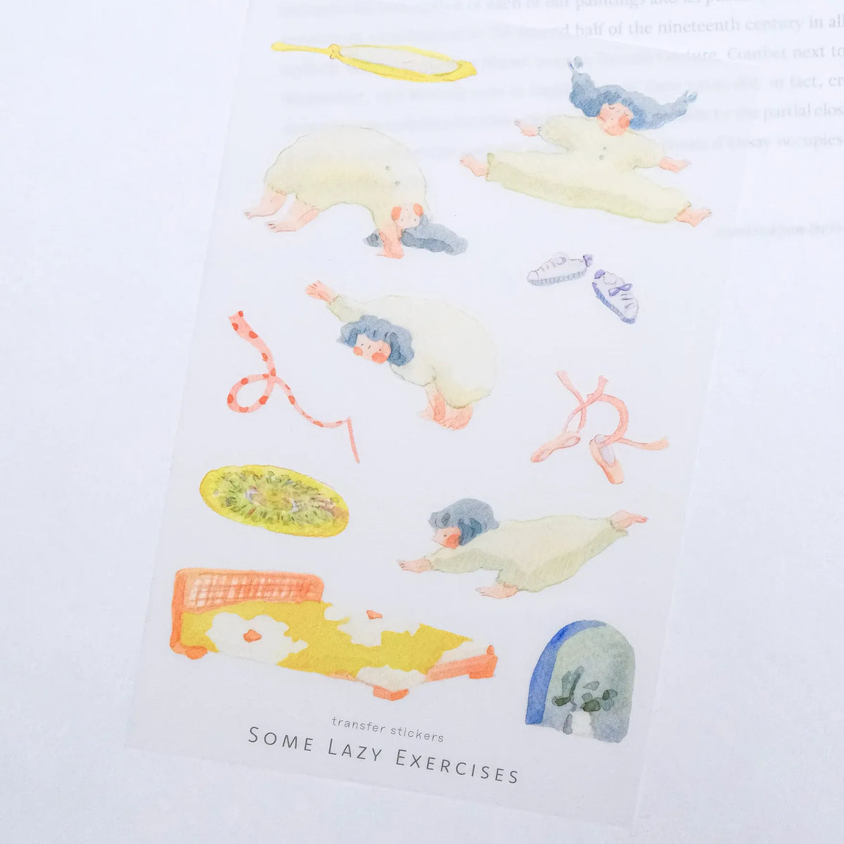Some Lazy Exercises Transfer Sticker by Dodolulu — characters-doing-activities transfer sticker sheet, for journaling