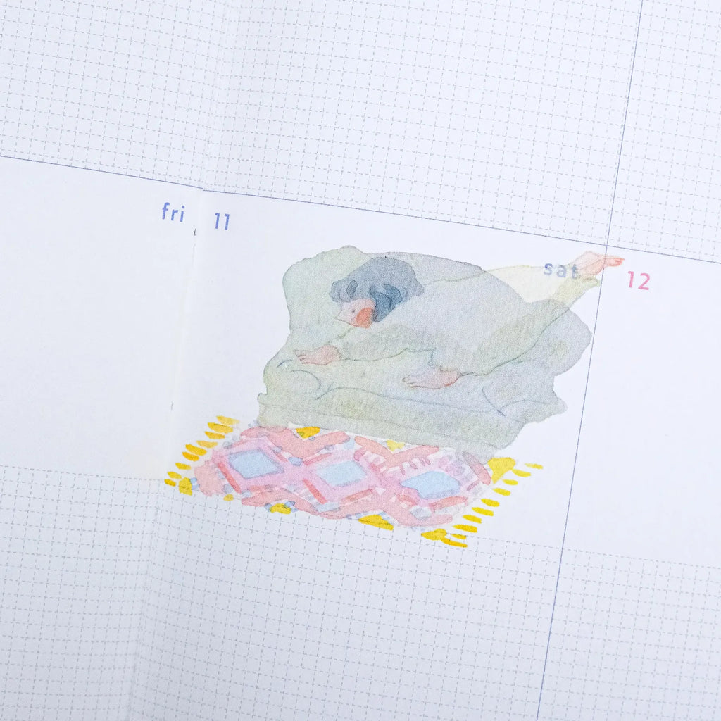 Some Lazy Exercises Transfer Sticker by Dodolulu — lounging-character transfer sticker in a planner, for journaling