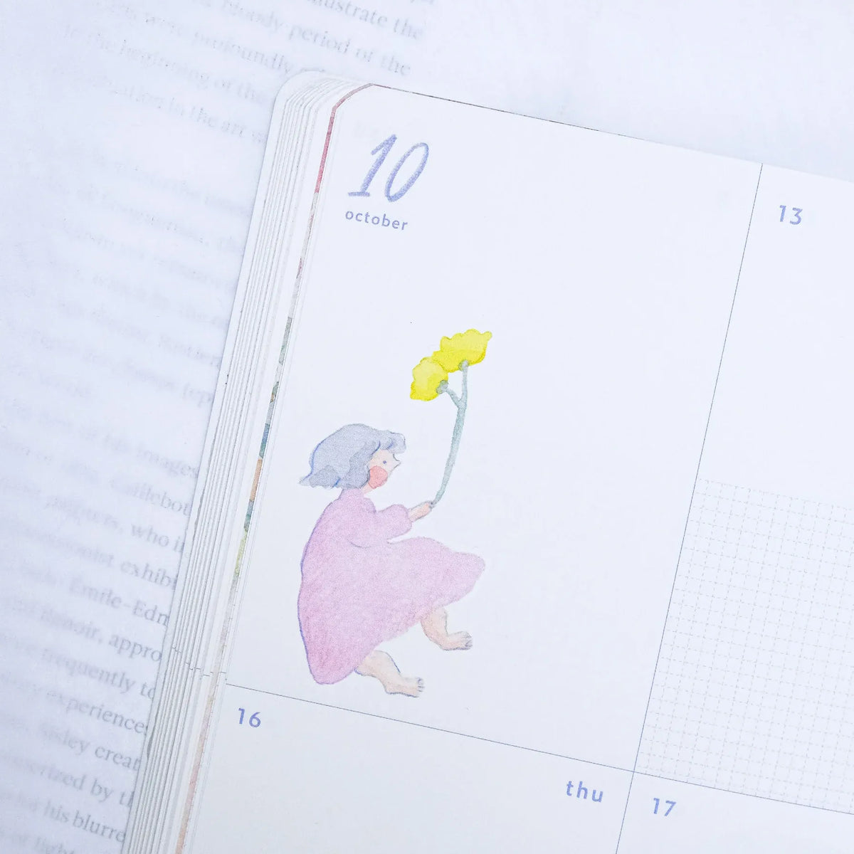 In Between Transfer Sticker by Dodolulu — woman-with-a-flower transfer sticker in a planner, for journaling