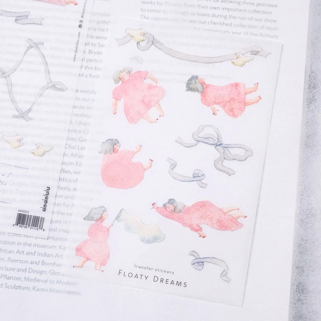 Floaty Dreams Transfer Sticker by Dodolulu — pink fairies and clouds transfer sticker sheet, for journaling