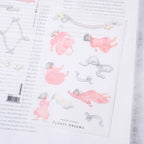 Floaty Dreams Transfer Sticker by Dodolulu — pink fairies and clouds transfer sticker sheet, for journaling