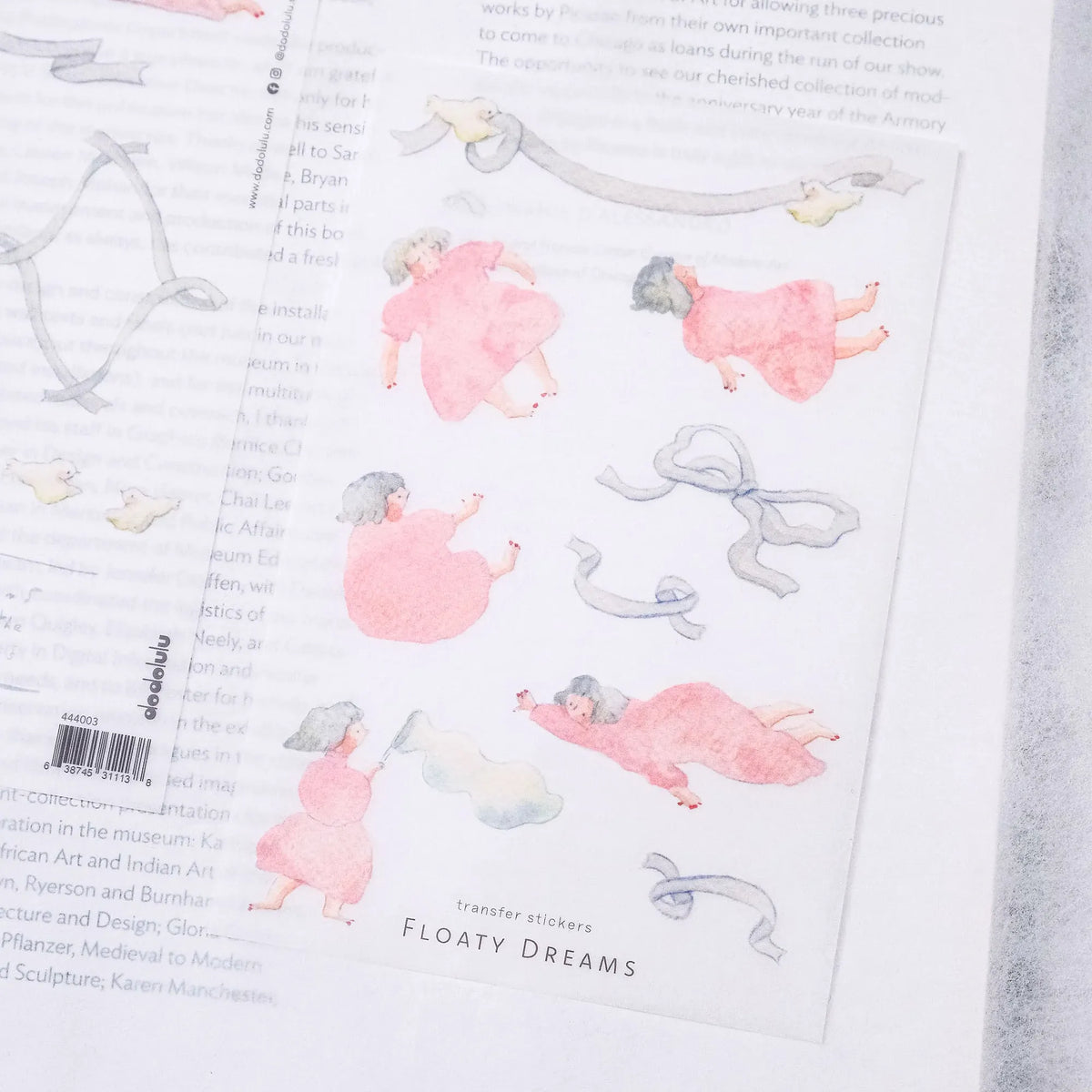 Floaty Dreams Transfer Sticker by Dodolulu — pink fairies and clouds transfer sticker sheet, for journaling