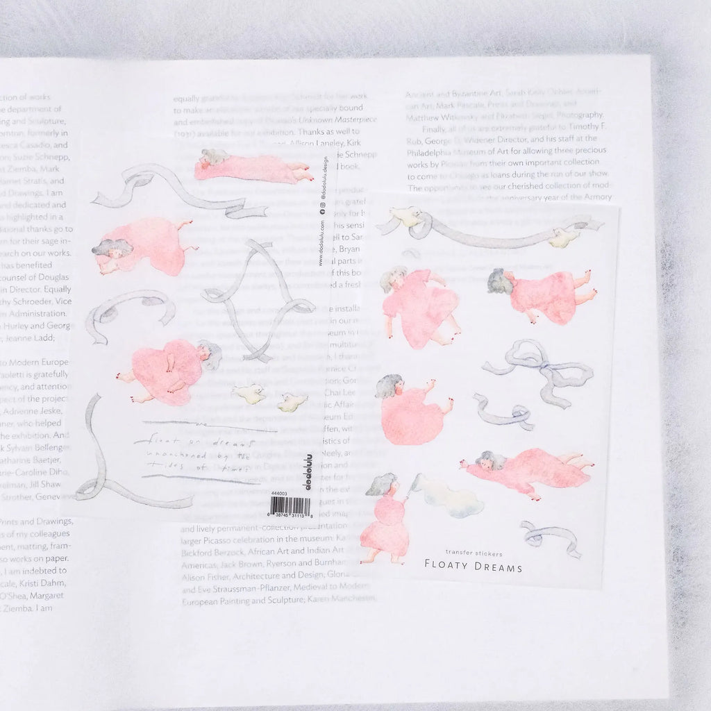 Floaty Dreams Transfer Sticker by Dodolulu — pink-and-grey animals transfer sticker design, for journaling