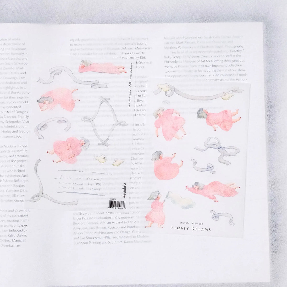 Floaty Dreams Transfer Sticker by Dodolulu — pink-and-grey animals transfer sticker design, for journaling