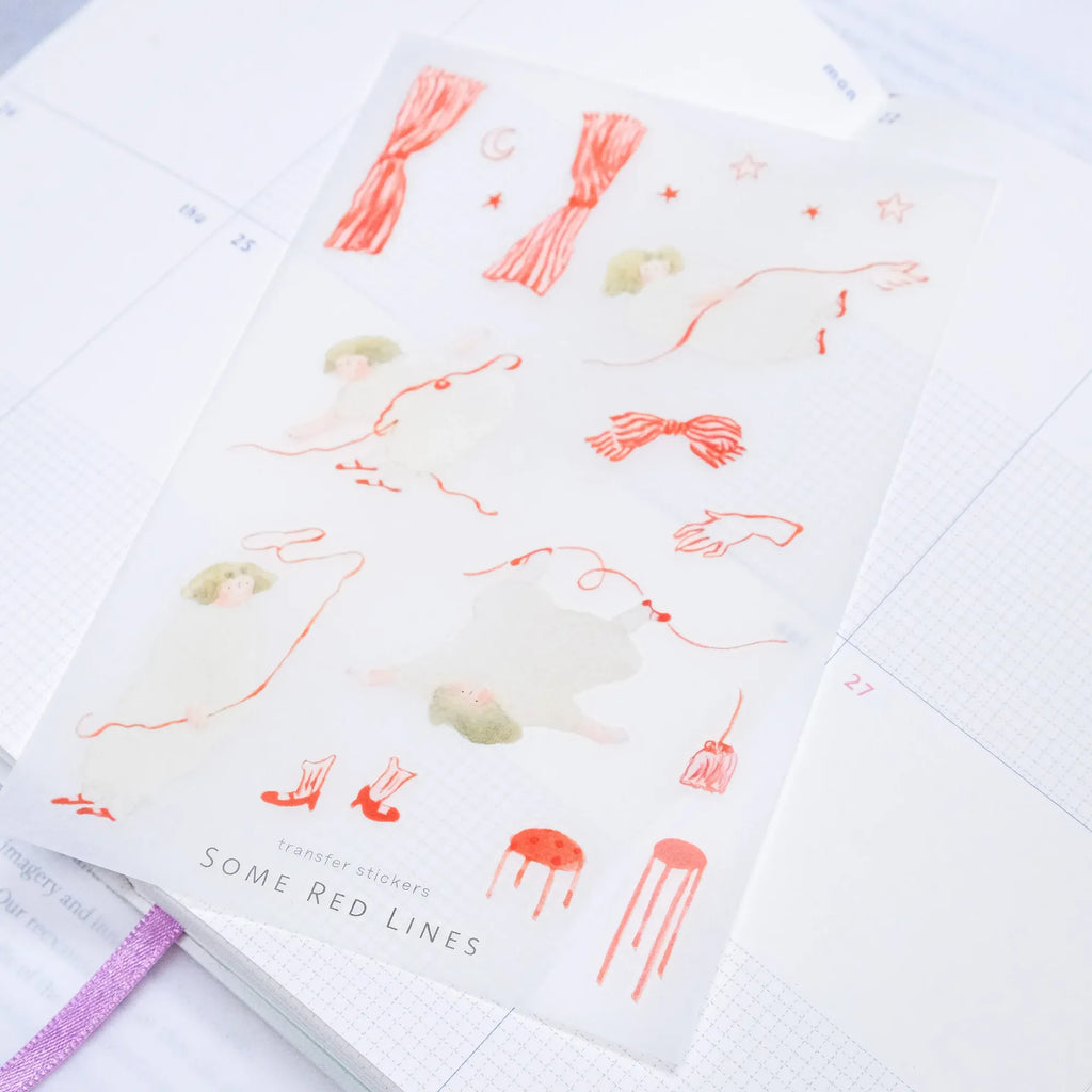 Some Red Lines Transfer Sticker by Dodolulu — red line-drawing transfer sticker sheet, for journaling