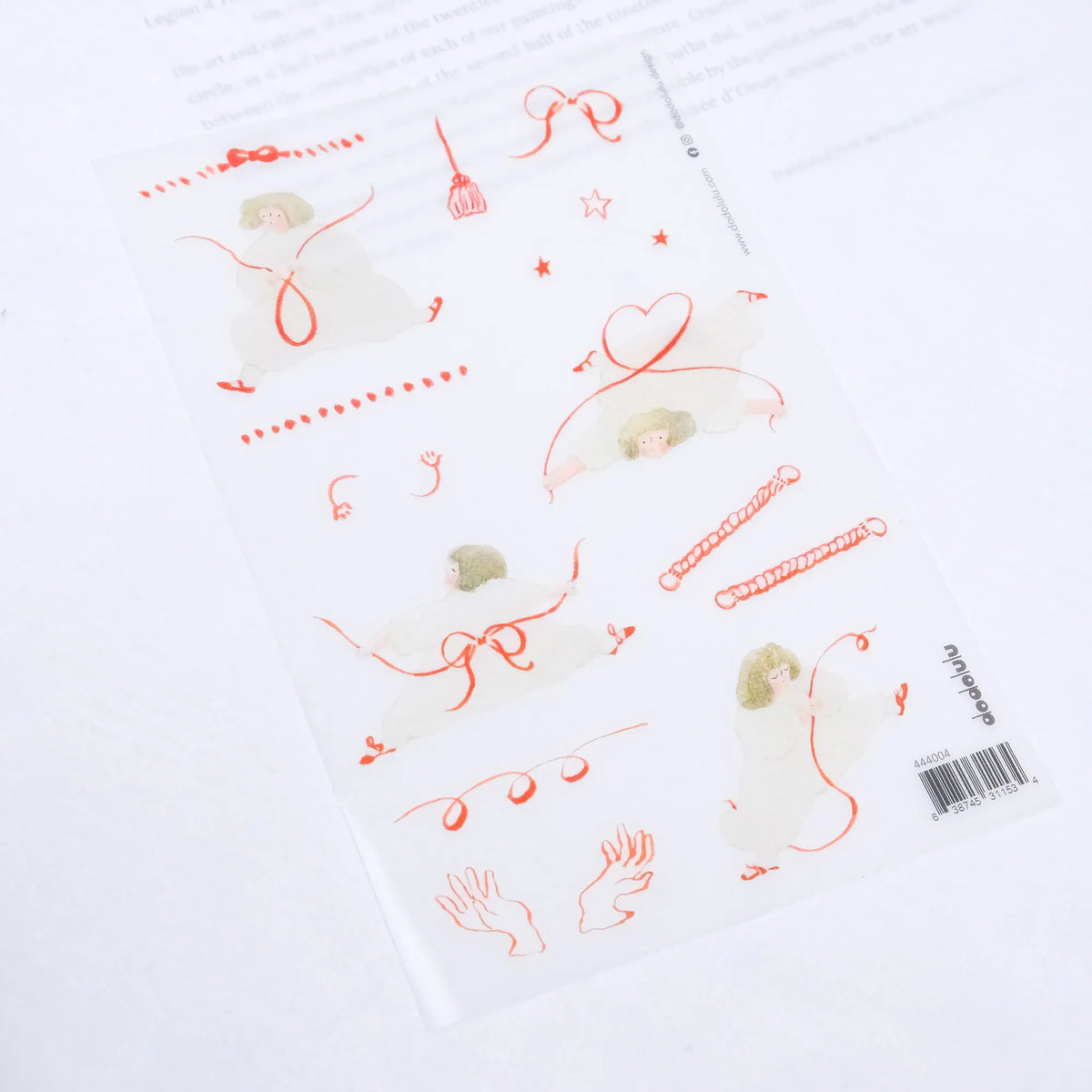 Some Red Lines Transfer Sticker by Dodolulu — red angel-and-pattern transfer sticker design, for journaling