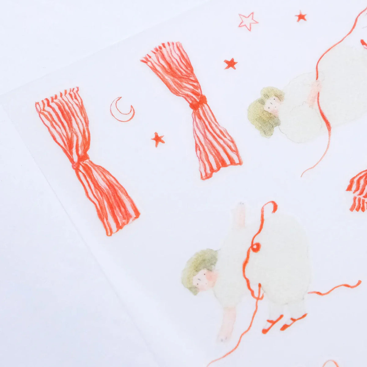 Some Red Lines Transfer Sticker by Dodolulu — red ribbons and green fairies transfer sticker design, for journaling