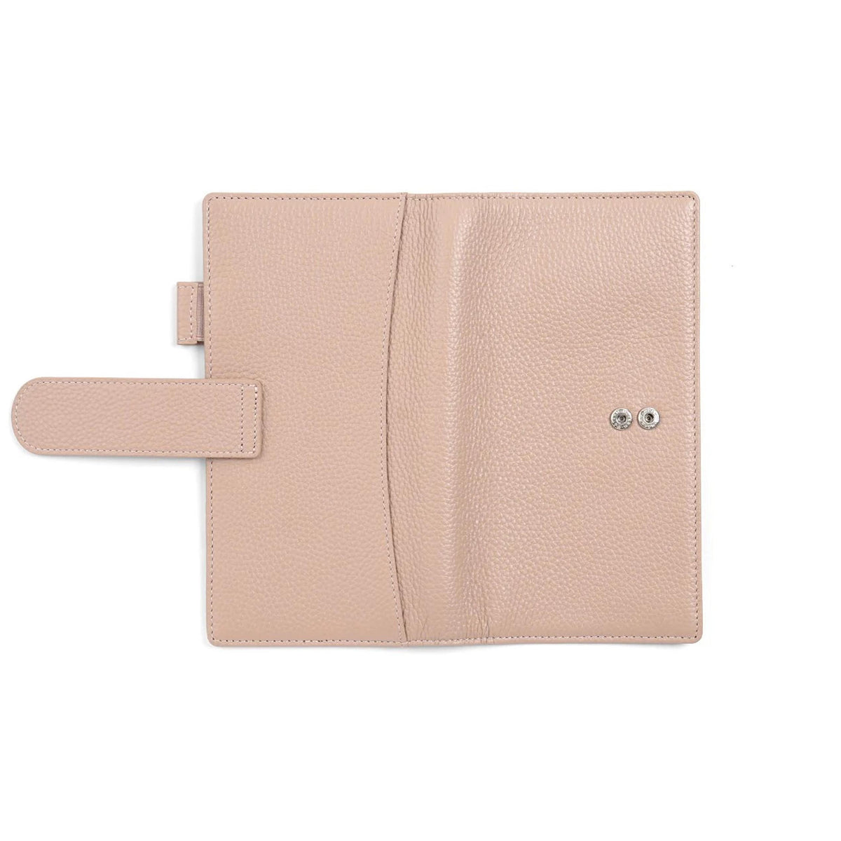 Elite Planner Cover Weeks by Moterm — beige pebbled-leather cover open with snap buttons, for journaling