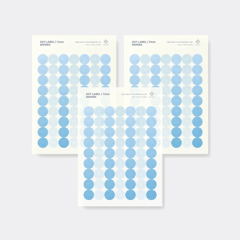 Washi Dot Label 7mm by Take a Note — three sheets of soft blue washi dot labels, for journaling & deco