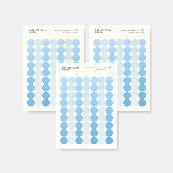 Washi Dot Label 7mm by Take a Note — three sheets of soft blue washi dot labels, for journaling & deco