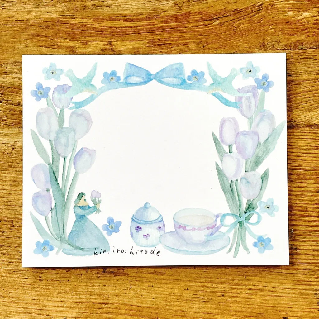 Illustrated Memo Pad by Kin .iro.hitode — floral watercolour memo-pad design with teacup, for journaling