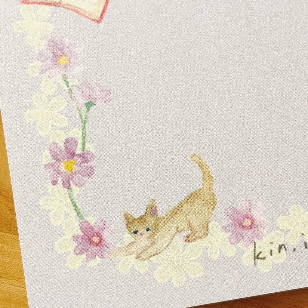 Autumn Selection Memo Pad by Kin .iro.hitode — kitten-among-flowers watercolour memo sheet, for journaling